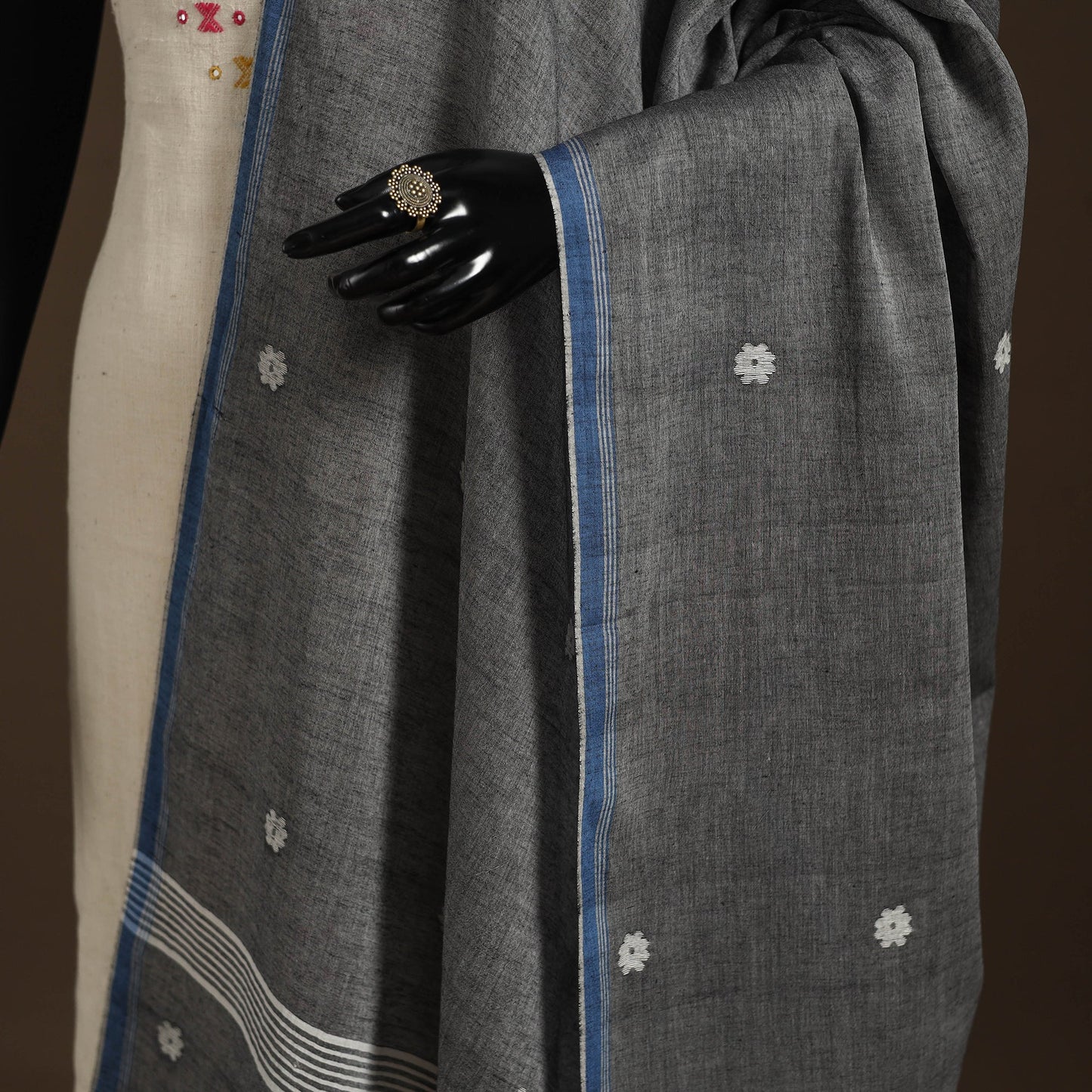 Grey Handloom Cotton Burdwan Jamdani Dupatta