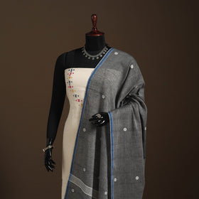 Grey Handloom Cotton Burdwan Jamdani Dupatta