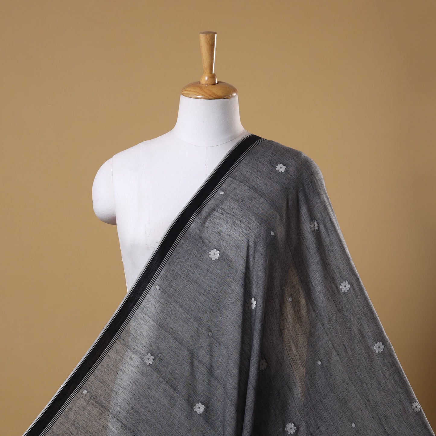 Grey Handloom Cotton Burdwan Jamdani Fabric 