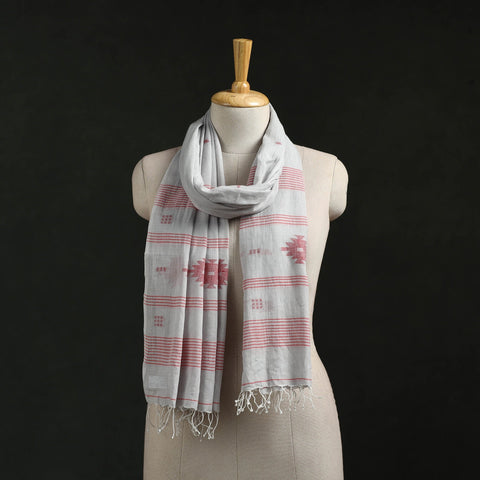 Handloom cotton burdwan jamdani stole with tassels 04