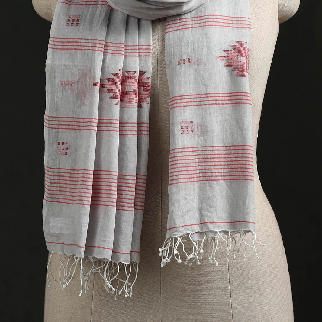 Handloom cotton burdwan jamdani stole with tassels 04