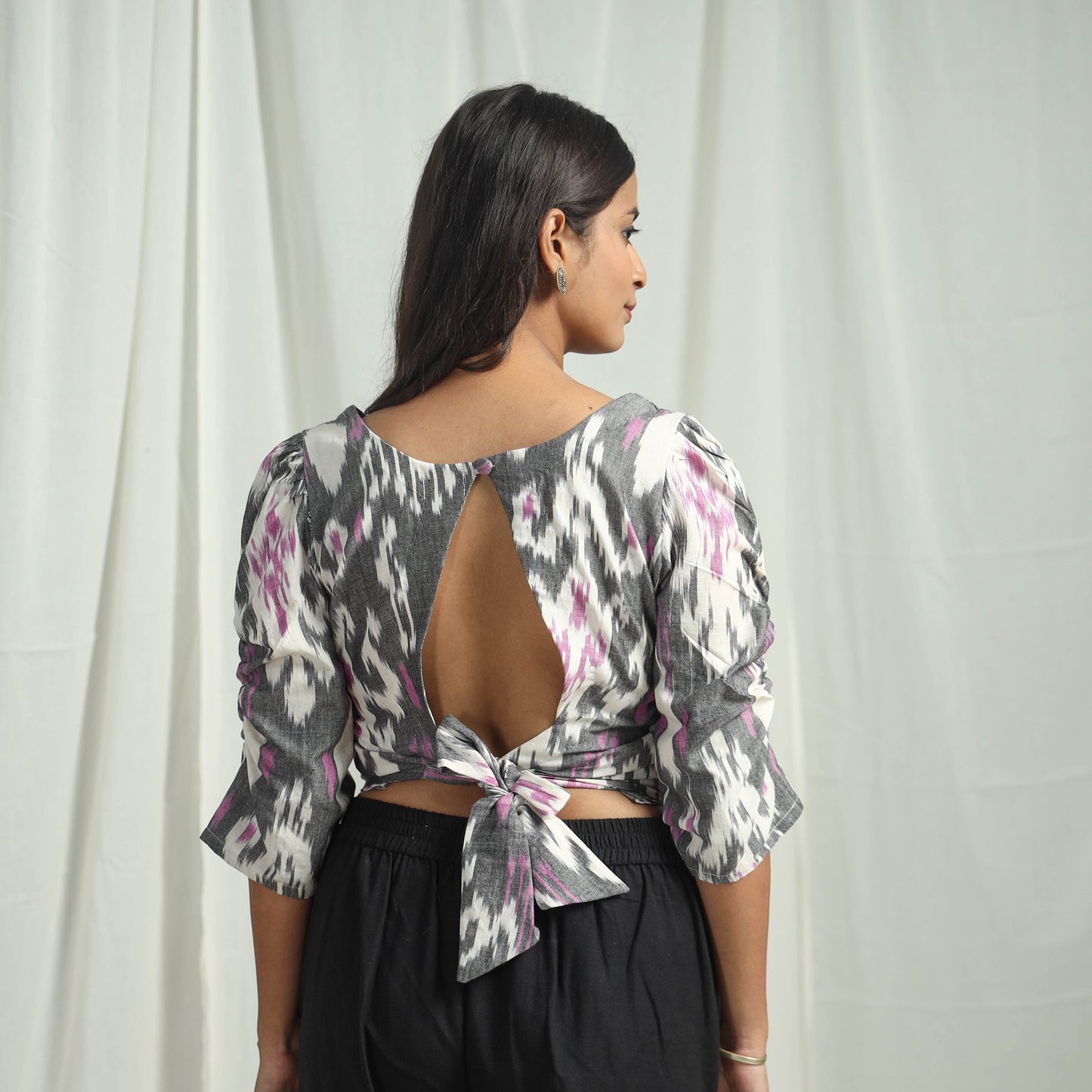 Grey Pochampally Ikat Crop Top