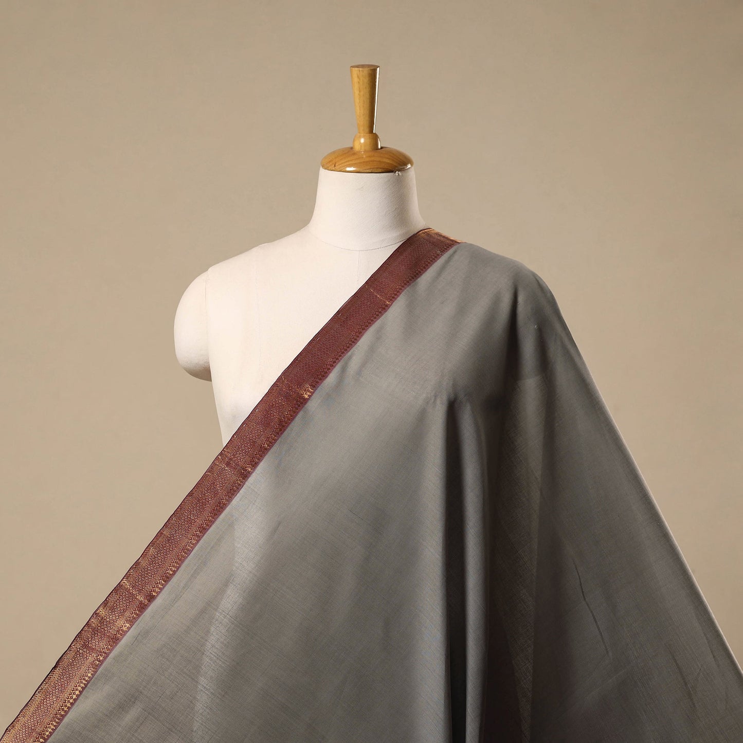 Grey - handloom cotton mangalagiri fabric with zari border