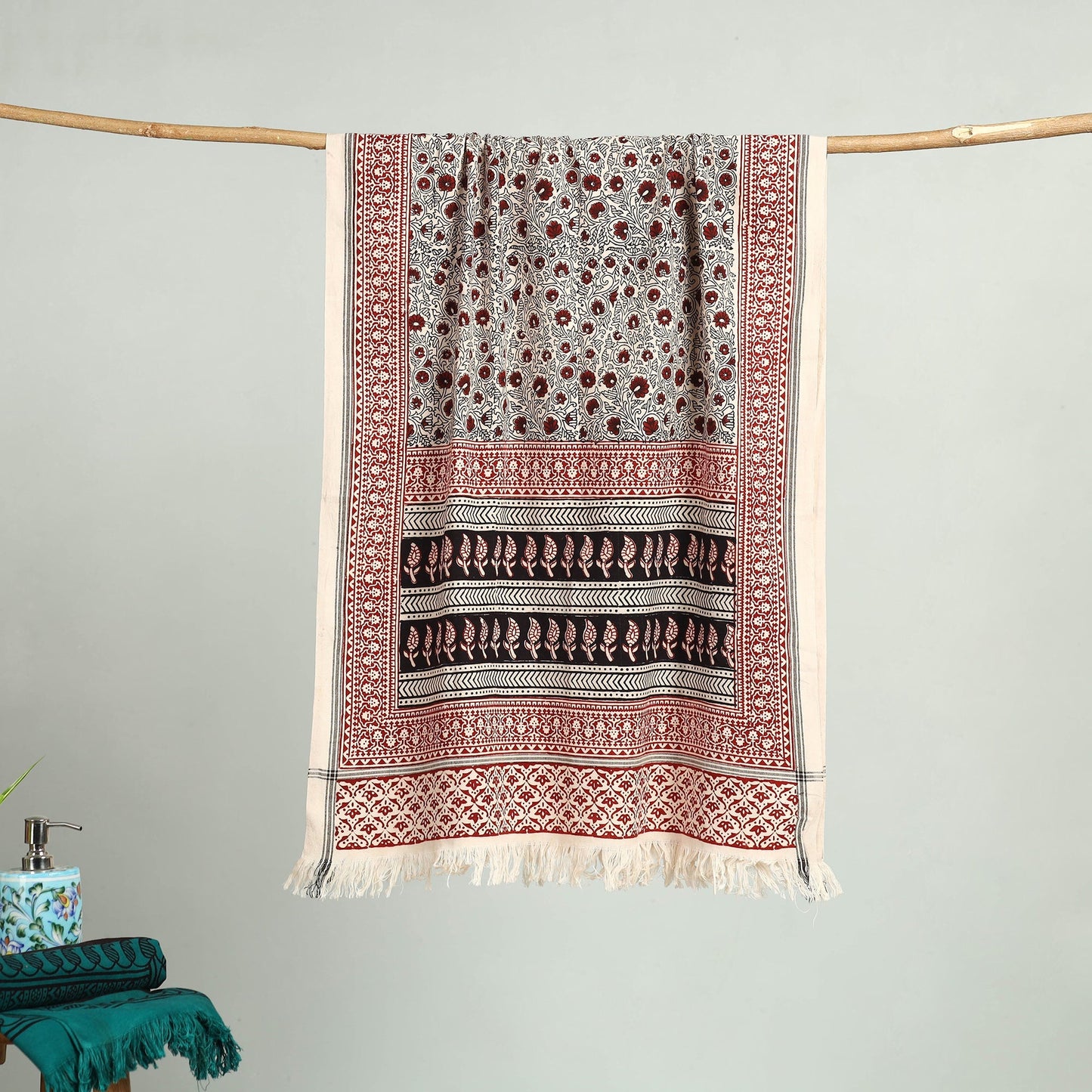 Grey Bagh Hand Block Print Cotton Handloom Towel