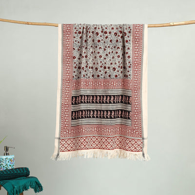 Grey Bagh Hand Block Print Cotton Handloom Towel