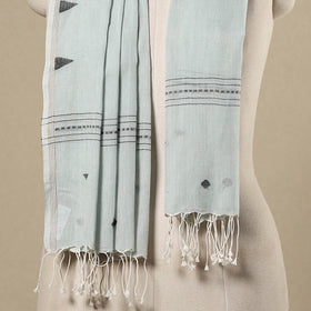 Grey - handloom cotton phulia jamdani stole with tassels 12