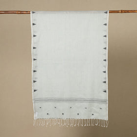 Grey - handloom cotton phulia jamdani stole with tassels 12