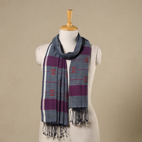 Grey - handloom cotton phulia jamdani stole with tassels 13