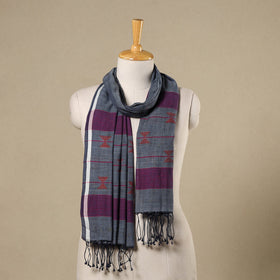 Grey - handloom cotton phulia jamdani stole with tassels 13