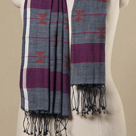 Grey - handloom cotton phulia jamdani stole with tassels 13