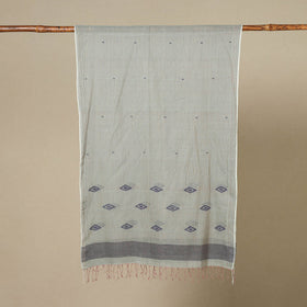 Grey - handloom cotton phulia jamdani stole with tassels 32