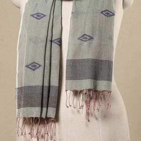 Grey - handloom cotton phulia jamdani stole with tassels 32