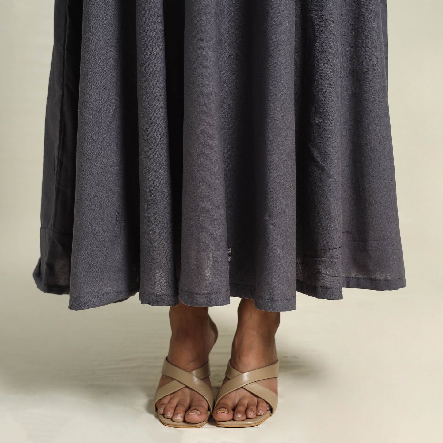 Buy Grey Handloom Cotton Plain Dress
