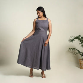 Buy Grey Handloom Cotton Plain Dress