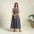 Buy Grey Handloom Cotton Plain Dress