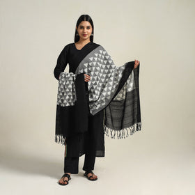 Grey - Handloom Cotton Pochampally Double Ikat Dupatta 09
