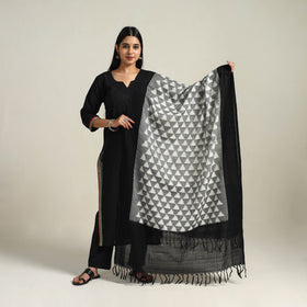 Grey - Handloom Cotton Pochampally Double Ikat Dupatta 09