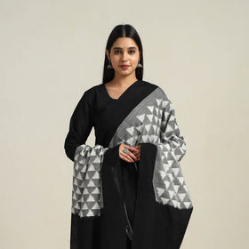 Grey - Handloom Cotton Pochampally Double Ikat Dupatta 09