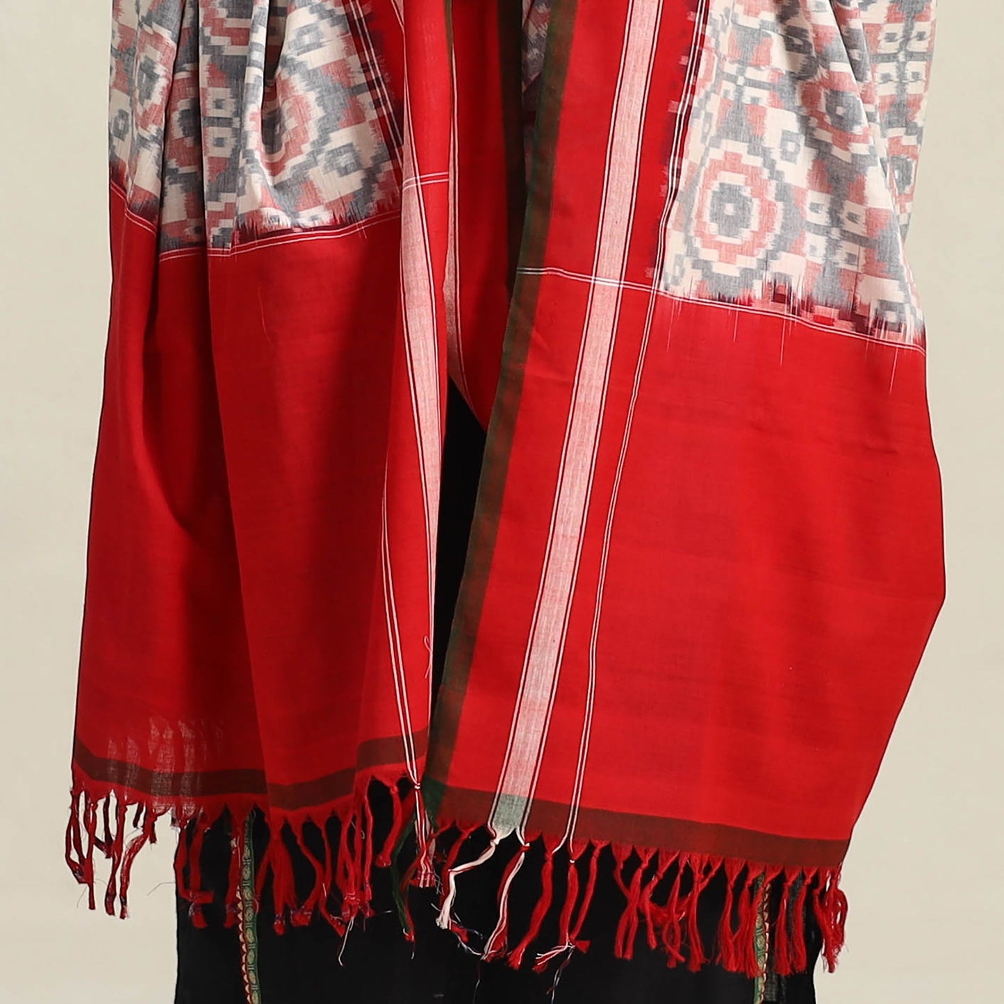  Grey Handloom Cotton Pochampally Double Ikat Dupatta