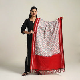  Grey Handloom Cotton Pochampally Double Ikat Dupatta
