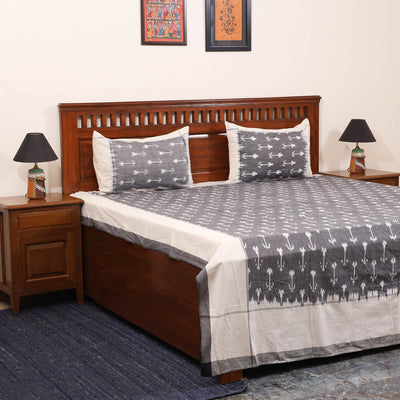 Grey - handloom cotton pochampally ikat double bedsheet set