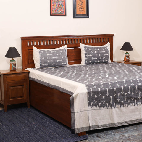 Grey - handloom cotton pochampally ikat double bedsheet set