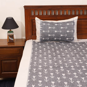 Grey - handloom cotton pochampally ikat double bedsheet set