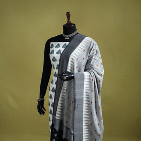 Grey - handloom cotton pochampally ikat dupatta 05