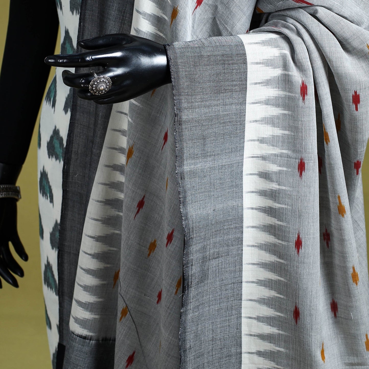 Grey - handloom cotton pochampally ikat dupatta 05