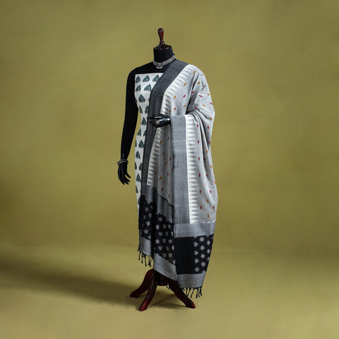 Grey - handloom cotton pochampally ikat dupatta 05