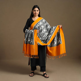Grey - Handloom Cotton Pochampally Ikat Dupatta 10