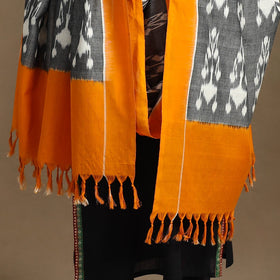 Grey - Handloom Cotton Pochampally Ikat Dupatta 10