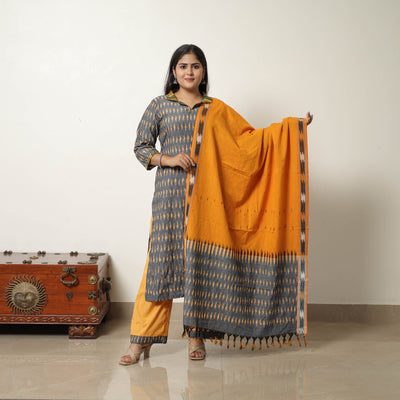 Buy Grey Handloom Cotton Pochampally Ikat Kurta Set Online