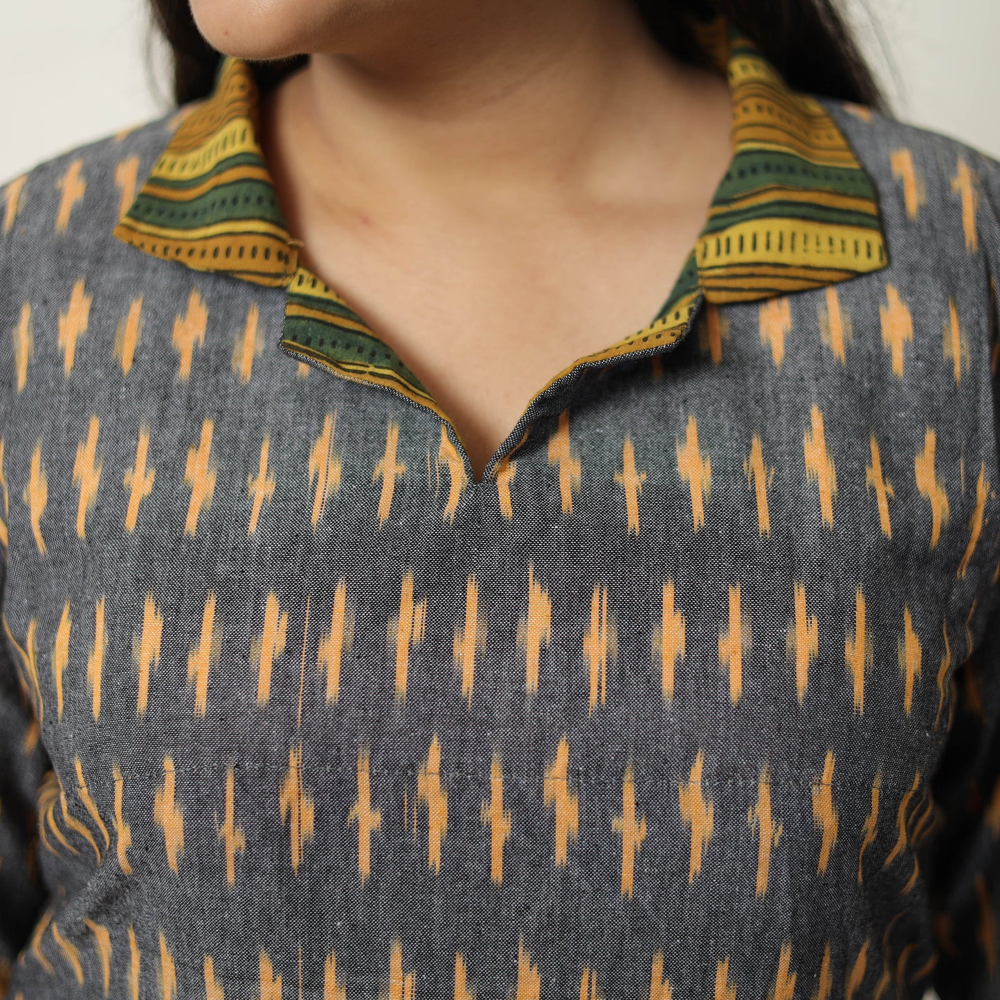 Buy Grey Handloom Cotton Pochampally Ikat Kurta Set Online