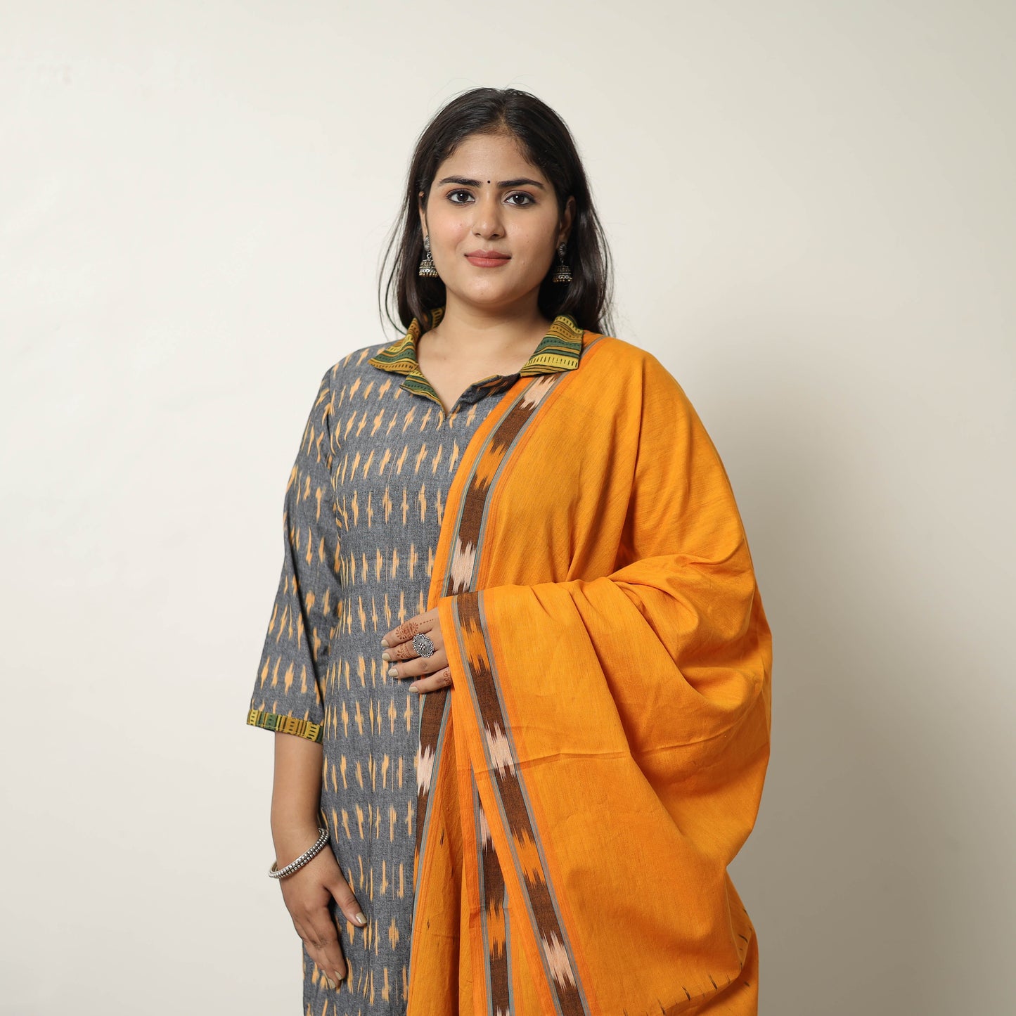 Buy Grey Handloom Cotton Pochampally Ikat Kurta Set Online
