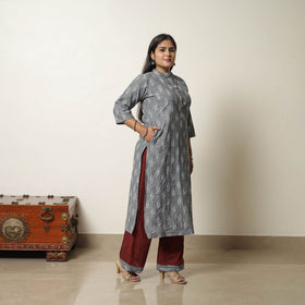 Grey - Handloom Cotton Pochampally Ikat Kurta Set 17