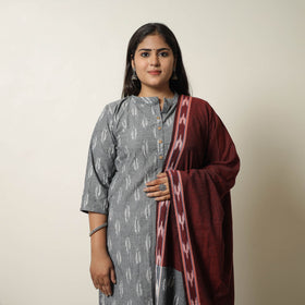 Grey - Handloom Cotton Pochampally Ikat Kurta Set 17