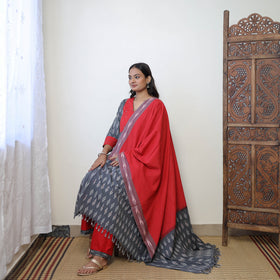Buy Grey Handloom Cotton Pochampally Ikat Kurta Set Online