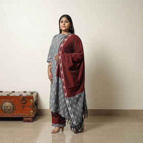 Grey - Handloom Cotton Pochampally Ikat Kurta Set 17