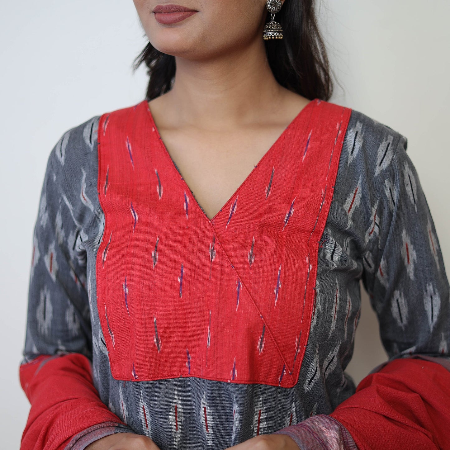 Buy Grey Handloom Cotton Pochampally Ikat Kurta Set Online