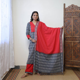 Buy Grey Handloom Cotton Pochampally Ikat Kurta Set Online