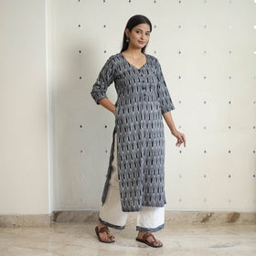  Grey Handloom Cotton Pochampally Ikat Kurta Set 