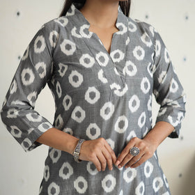 Grey - handloom cotton pochampally ikat kurta set (set