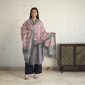 Grey Handloom Cotton Pochampally Ikat Kurta Set (Set of 3)