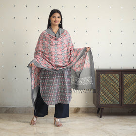 Grey Handloom Cotton Pochampally Ikat Kurta Set (Set of 3)