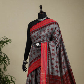 Maroon - grey - handloom cotton sambalpuri ikat saree 03