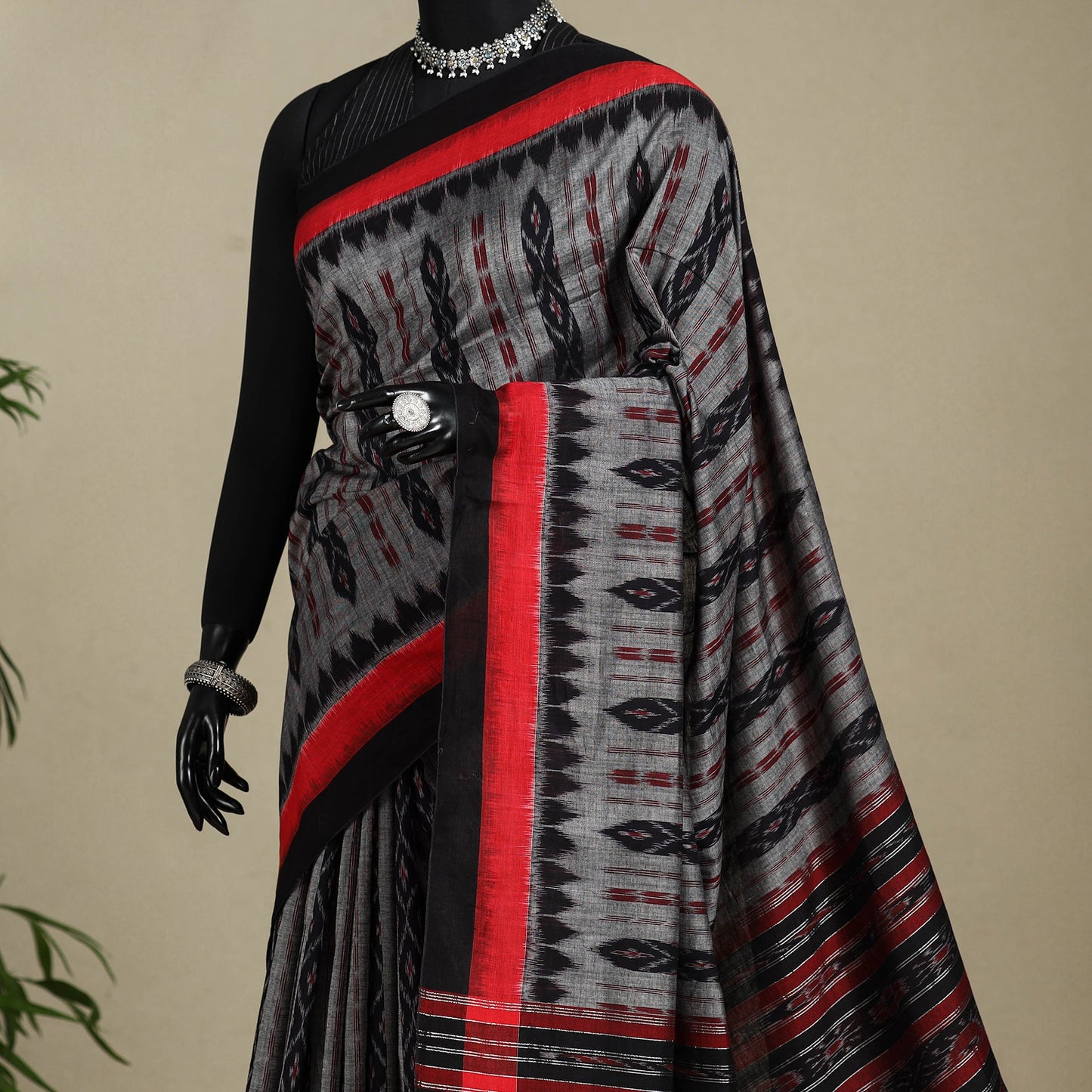 Grey - handloom cotton sambalpuri ikat saree 16