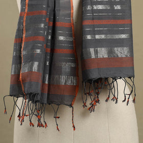 Grey Handloom Cotton Srikakulam Jamdani Stole with Tassels