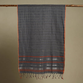 Grey Handloom Cotton Srikakulam Jamdani Stole with Tassels