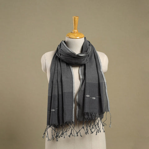 Handloom Cotton Grey Srikakulam Jamdani Stole with Tassels